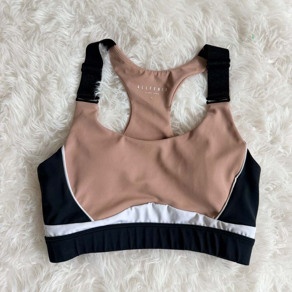 All Fenix Ivy Beige Taupe Multi Color Block High Impact Sports Bra Size S